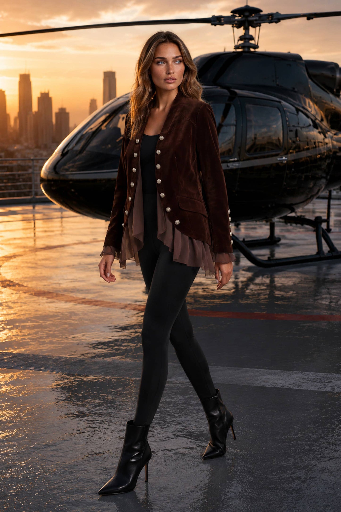 Velvet Chiffon Hem Jacket