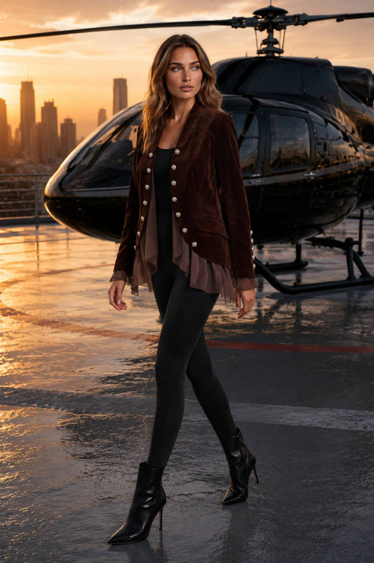 Velvet Chiffon Hem Jacket
