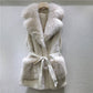 M214 Faux Mink Lapel Vest with Tie Pockets
