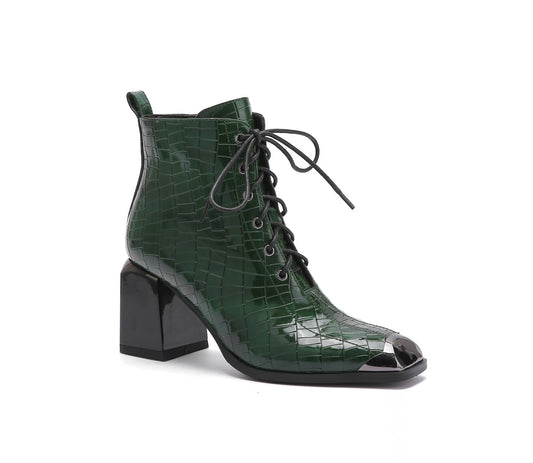 Fantastic Croco Print Metal Heel Bootie