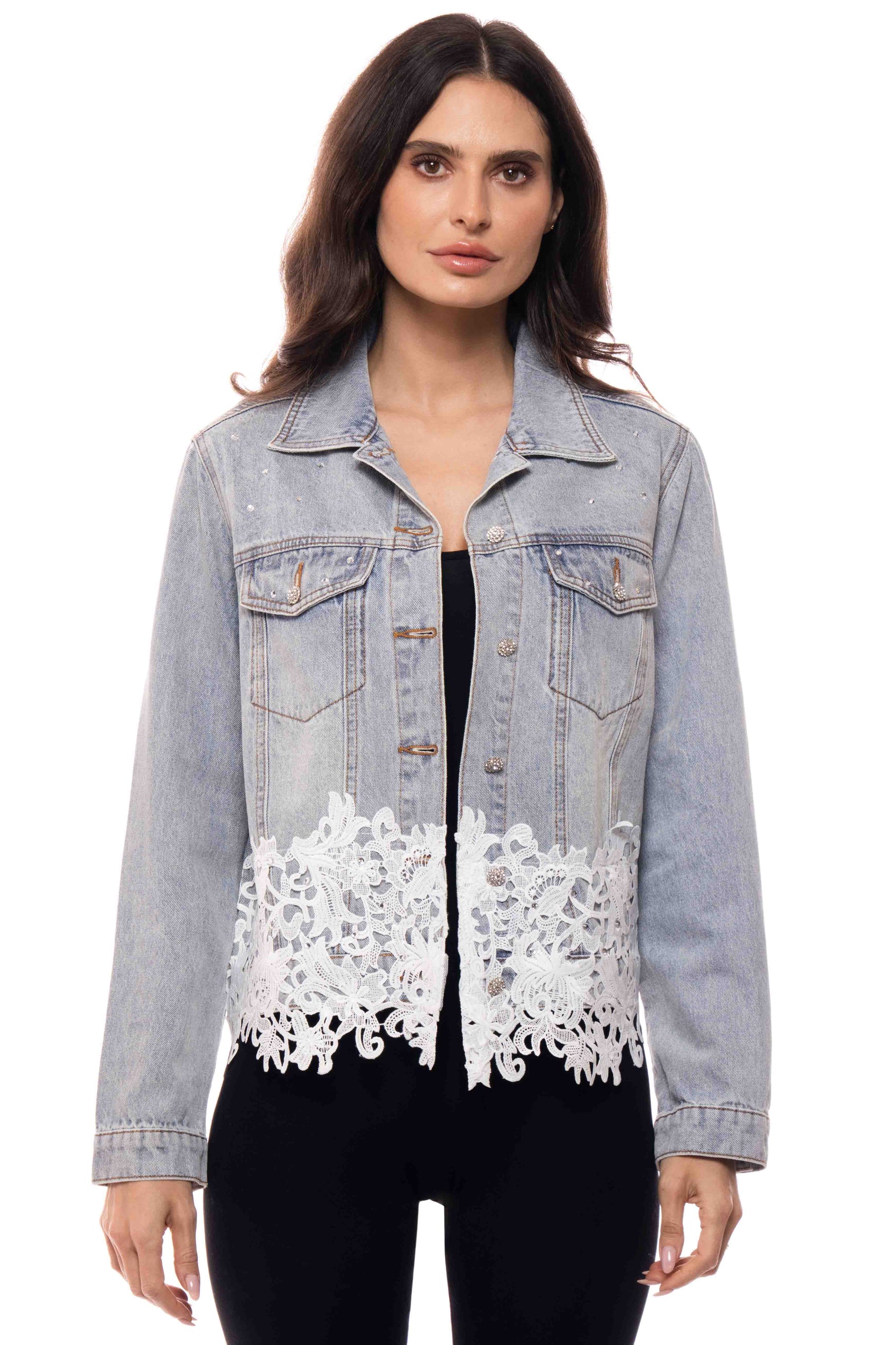 Lace Trim Denim Jacket