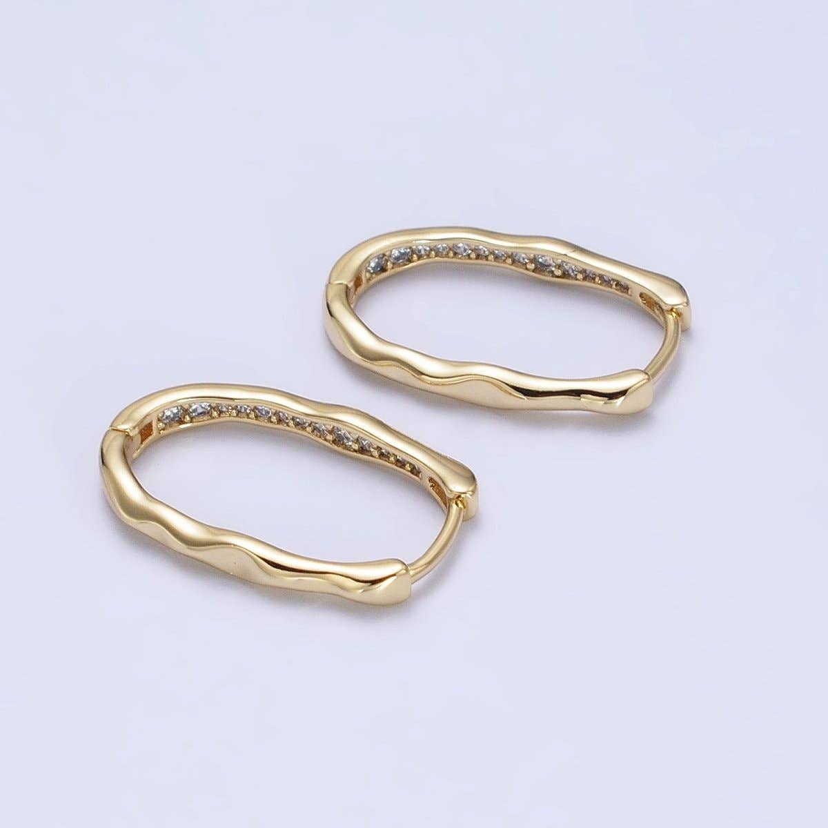 Oblong Hammered Geometric Micro Paved Hoops