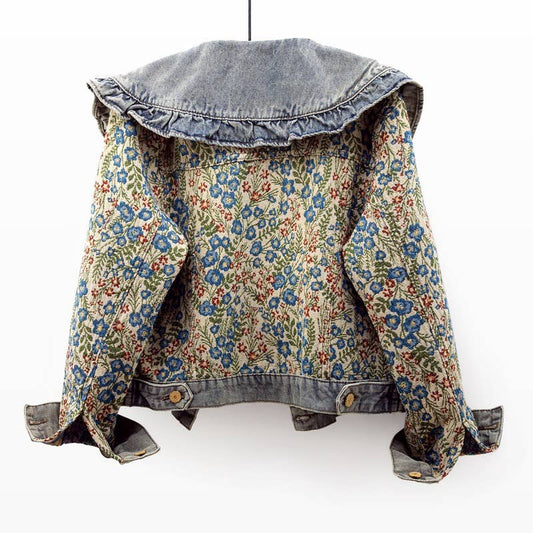 Doll Collar Embroidered Denim Jacket