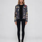 Floral Embroidered Mesh & Frayed Denim Jacket