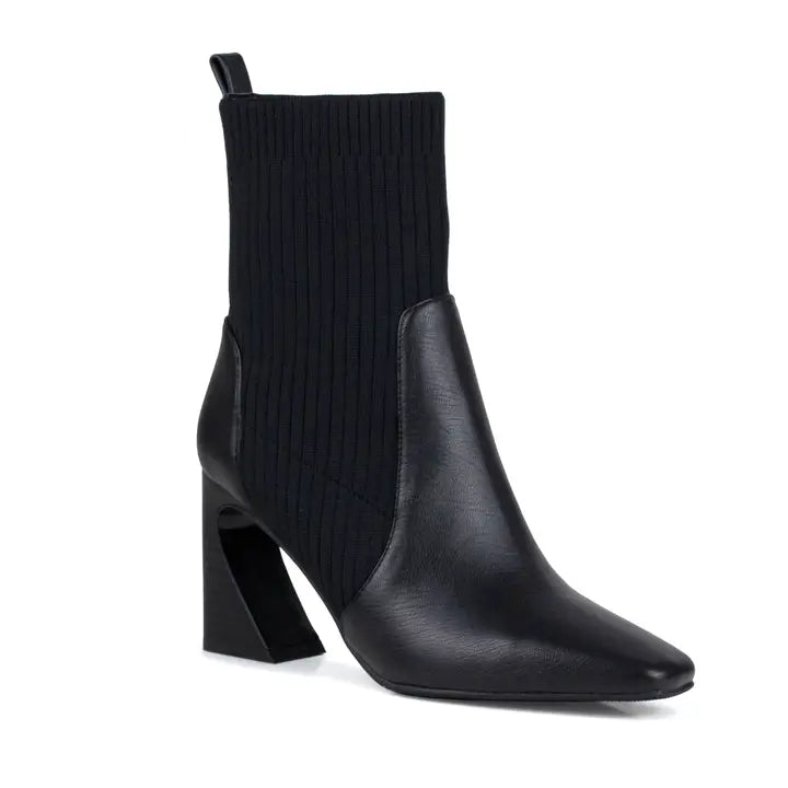 Lexi Stretch Fabric Bootie Stacked Leather Heel