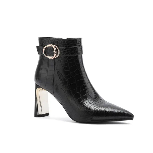 Groovy Croco Print Metal Heel Bootie
