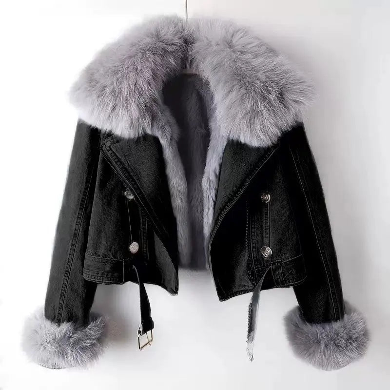 Denim Jacket with Detachable Faux Fur Lining