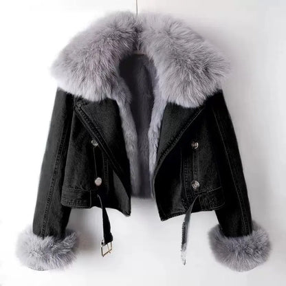 Denim Jacket with Detachable Faux Fur Lining