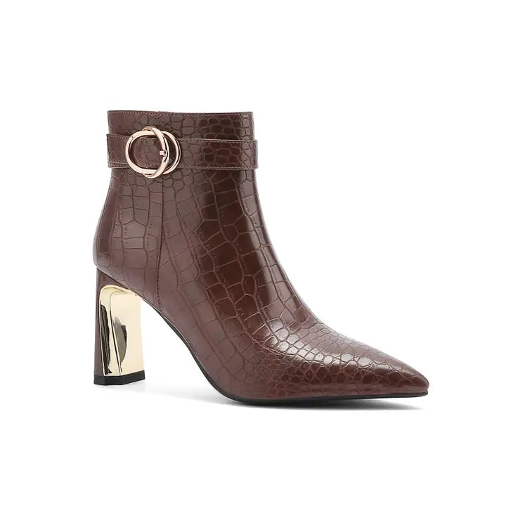 Groovy Croco Print Metal Heel Bootie