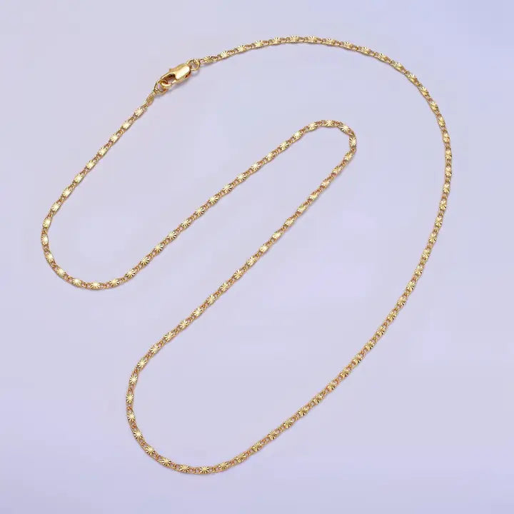 18"/20"Gold Filled 1.5mm Sunburst Unique Link Chain Necklace
