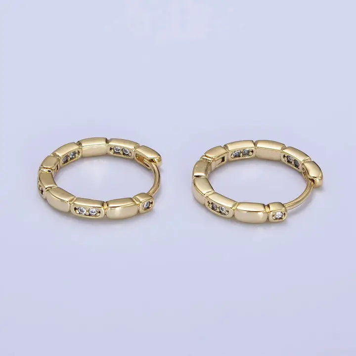 14K Gold Filled Clear Cz Rectangular Round 15mm Huggie Earrings | AB420
