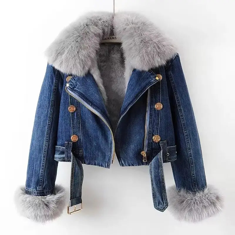 Denim Jacket with Detachable Faux Fur Lining