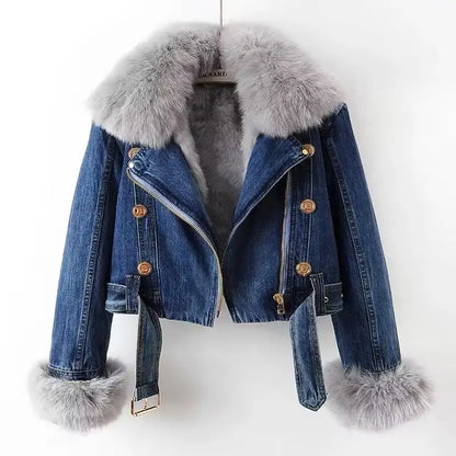Denim Jacket with Detachable Faux Fur Lining