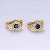 14K Gold Filled Clear, Blue Cz Paved Hexagon English Earring
