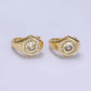 14K Gold Filled Clear, Blue Cz Paved Hexagon English Earring