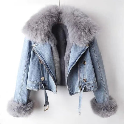 Denim Jacket with Detachable Faux Fur Lining
