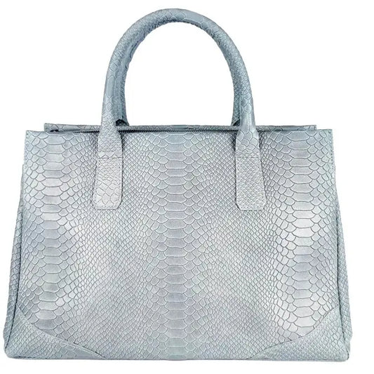 Grey Italian Embossed Leather Large Handbag