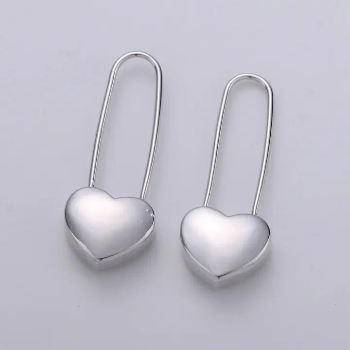 14K Safety Pin Drop Earrings in Silver Q-151 Q-152