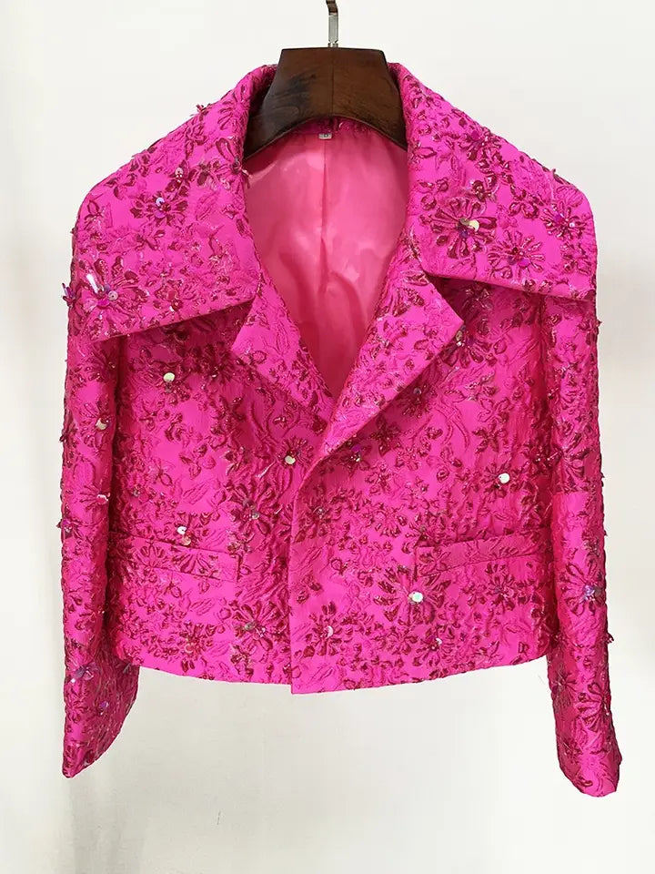 Jacquard Sequin Beaded Blazer