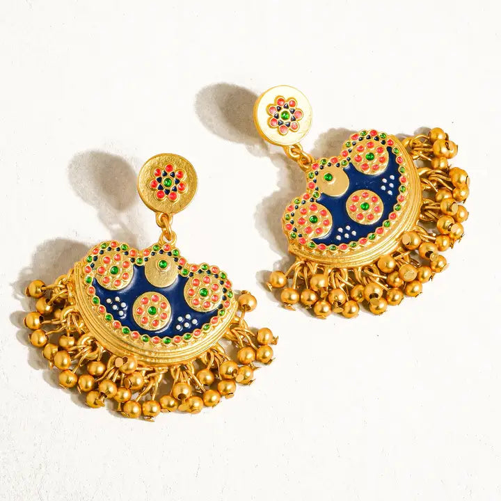 Jacqueline Half Moon 18k Gold Plated Tassel Earrings