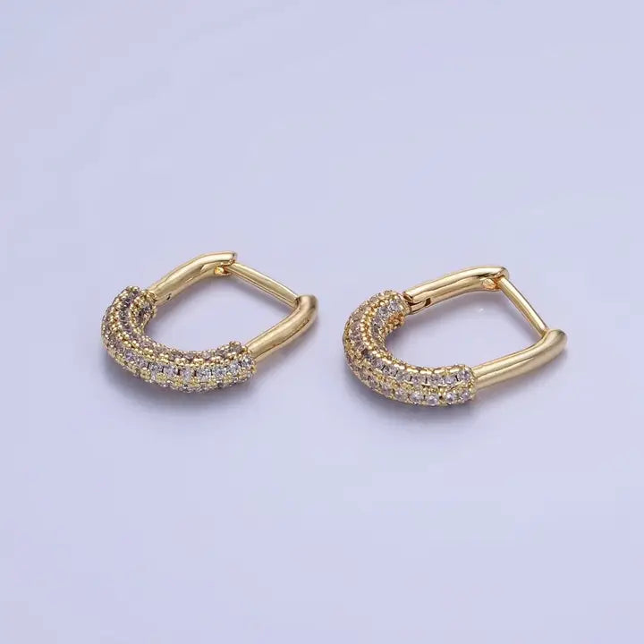 14K Gold Filled 15mm Micro Paved Cz Oblong Hoop Earrings | AB1324