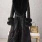 CT074Y Elegant Mid-Length Faux Fur Coat with Fox Fur Collar