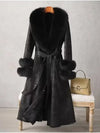 CT074Y Elegant Mid-Length Faux Fur Coat with Fox Fur Collar