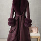 CT074Y Elegant Mid-Length Faux Fur Coat with Fox Fur Collar