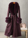 CT074Y Elegant Mid-Length Faux Fur Coat with Fox Fur Collar