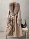 CT074Y Elegant Mid-Length Faux Fur Coat with Fox Fur Collar