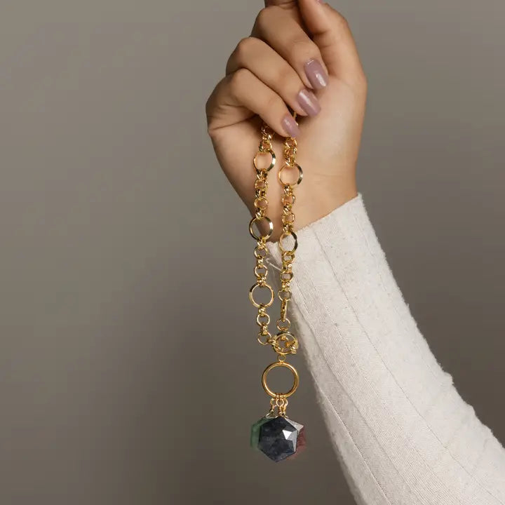 Necklace with Faceted Natural Stones: Strawberry Quartz, Amazonite, and Lapis Lazuli