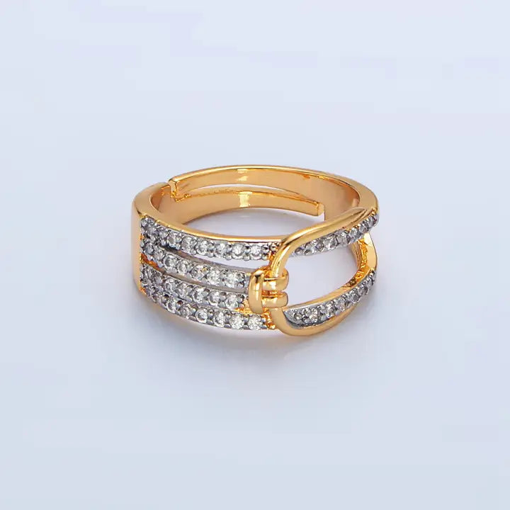 24K Gold Filled Cz Knuckle Band Mixed Metal Ring | O1428