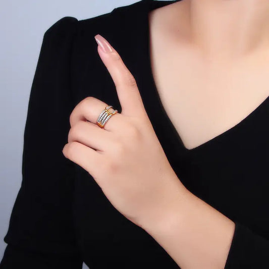 24K Gold Filled Cz Knuckle Band Mixed Metal Ring | O1428