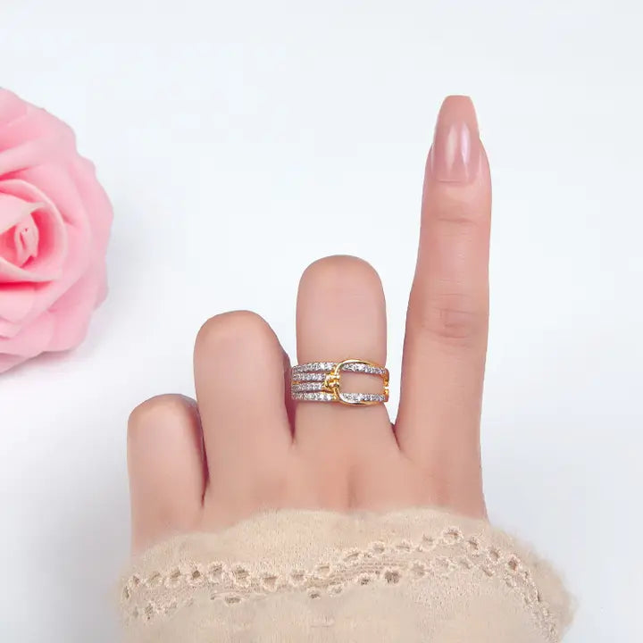 24K Gold Filled Cz Knuckle Band Mixed Metal Ring | O1428