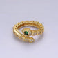 14K Gold Filled Green Micro Paved Cz Snake Serpent Animal Wrap Ring | O1168