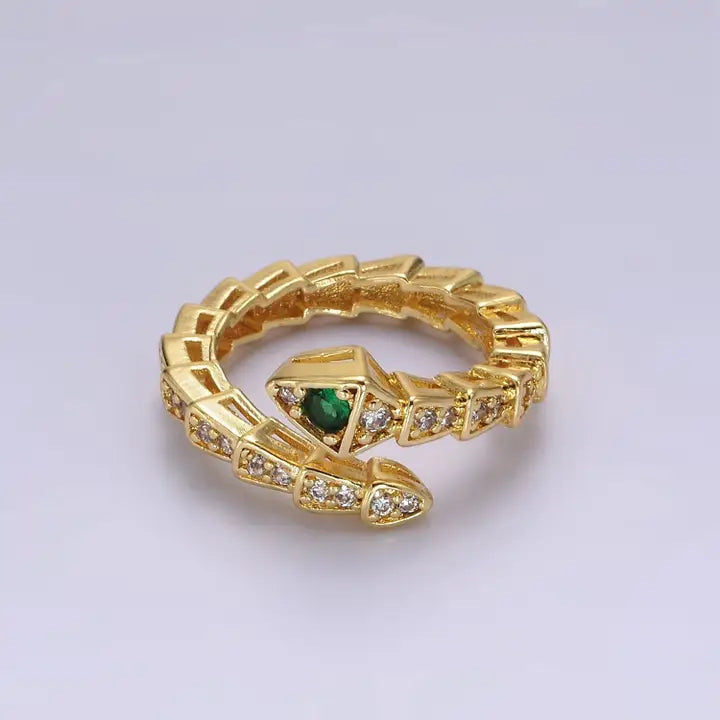 14K Gold Filled Green Micro Paved Cz Snake Serpent Animal Wrap Ring | O1168
