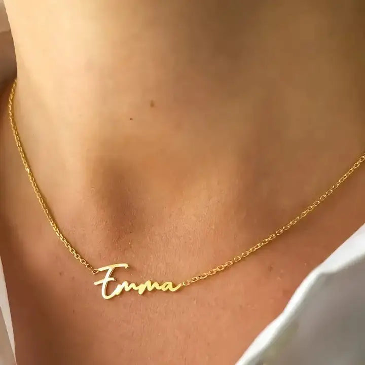 14k Solid Gold Cursive Name Necklace, Gold Name, 50 Microns
