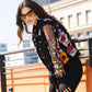 Black Denim Jacket Floral Embroidery