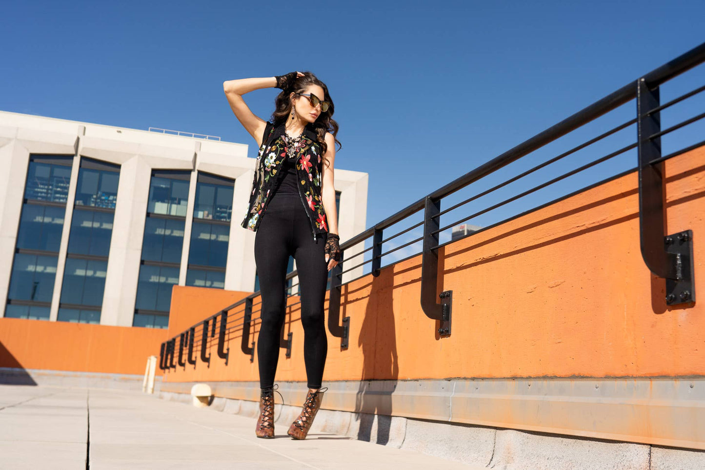 Embroidered Zip-Front Sheer Vest