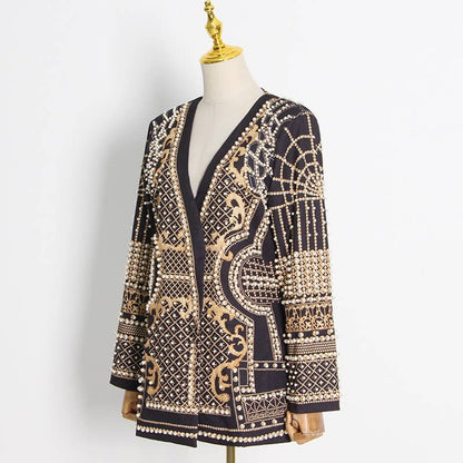 Bubble Bead Print V-Neck Blazer