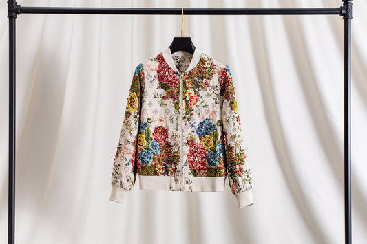 Beaded Jacquard Embroidered Bomber Jacket