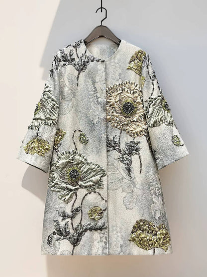 Hand-Beaded Floral Long Jacket