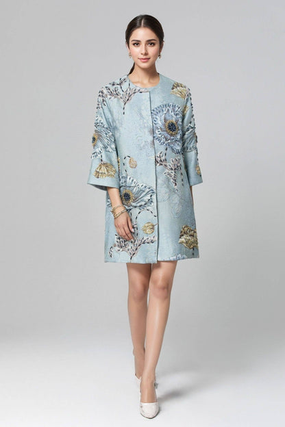 Hand-Beaded Floral Long Jacket