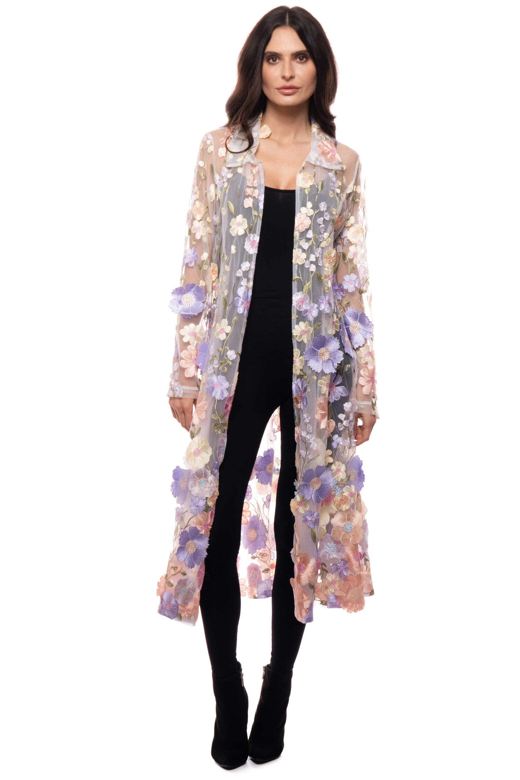 Floral Embroidered Sheer Lace Duster