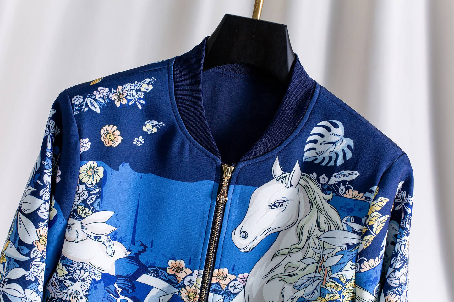 Blue Cropped Baseball Jacket