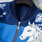 Blue Cropped Baseball Jacket