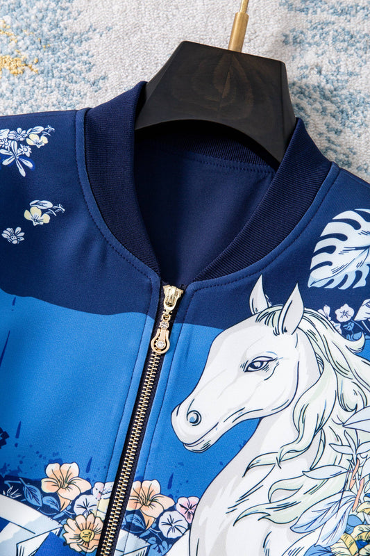 Blue Cropped Baseball Jacket