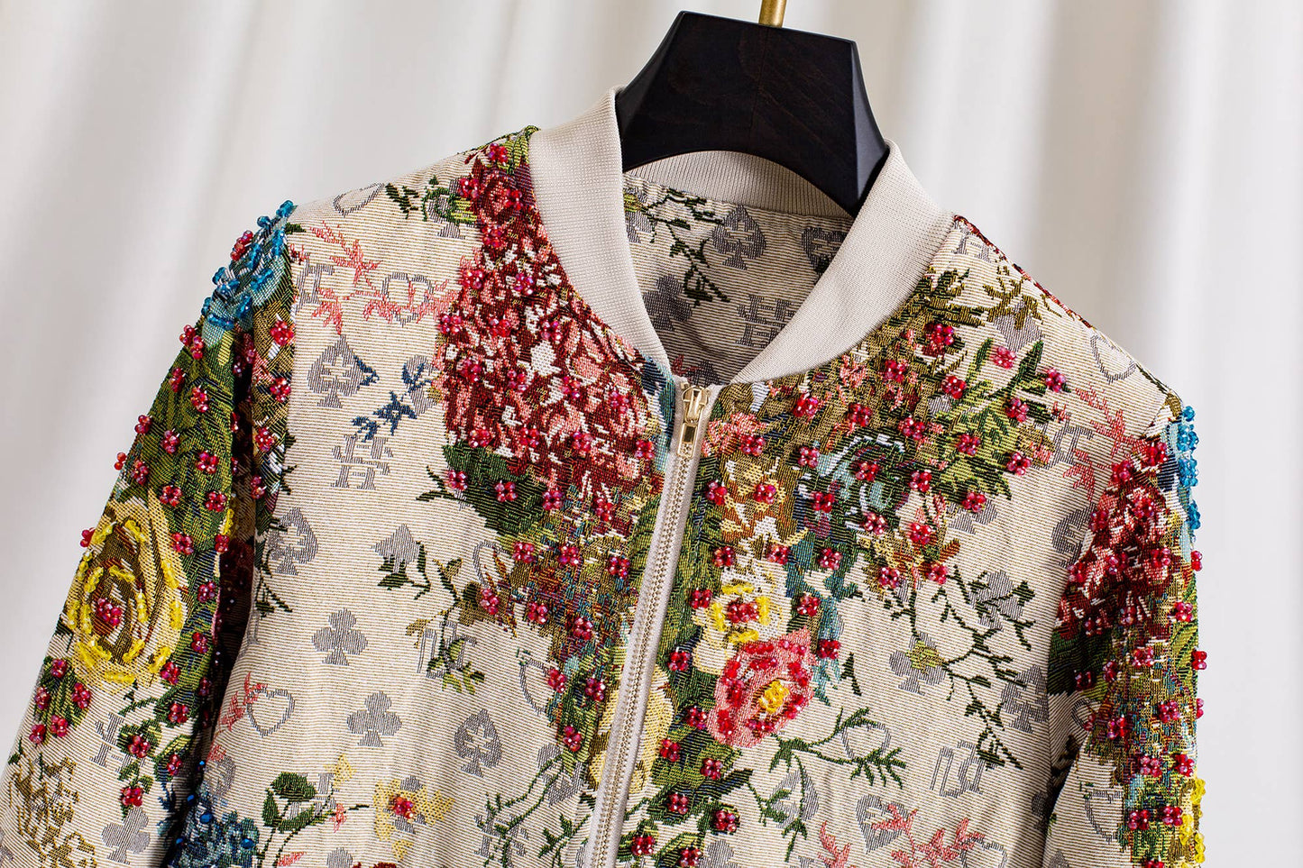 Beaded Jacquard Embroidered Bomber Jacket