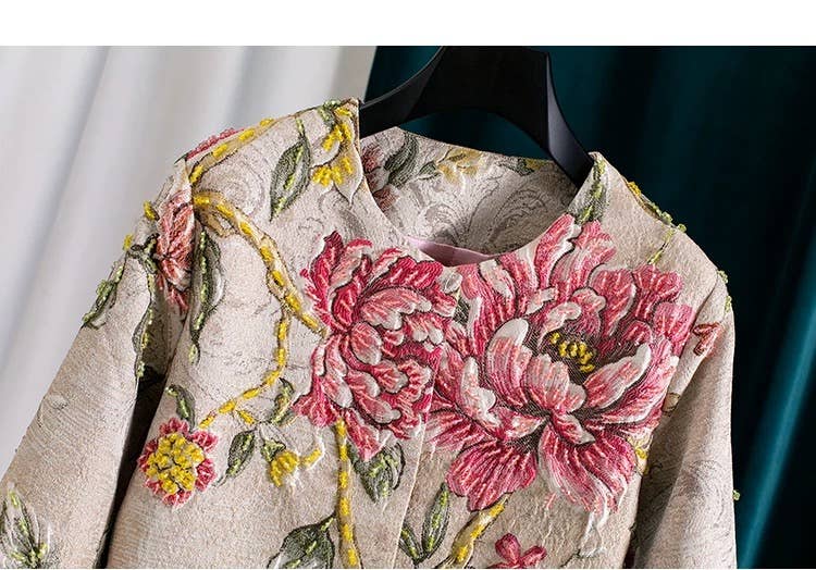 Embroidered Jacquard Beaded Mid-Length Coat