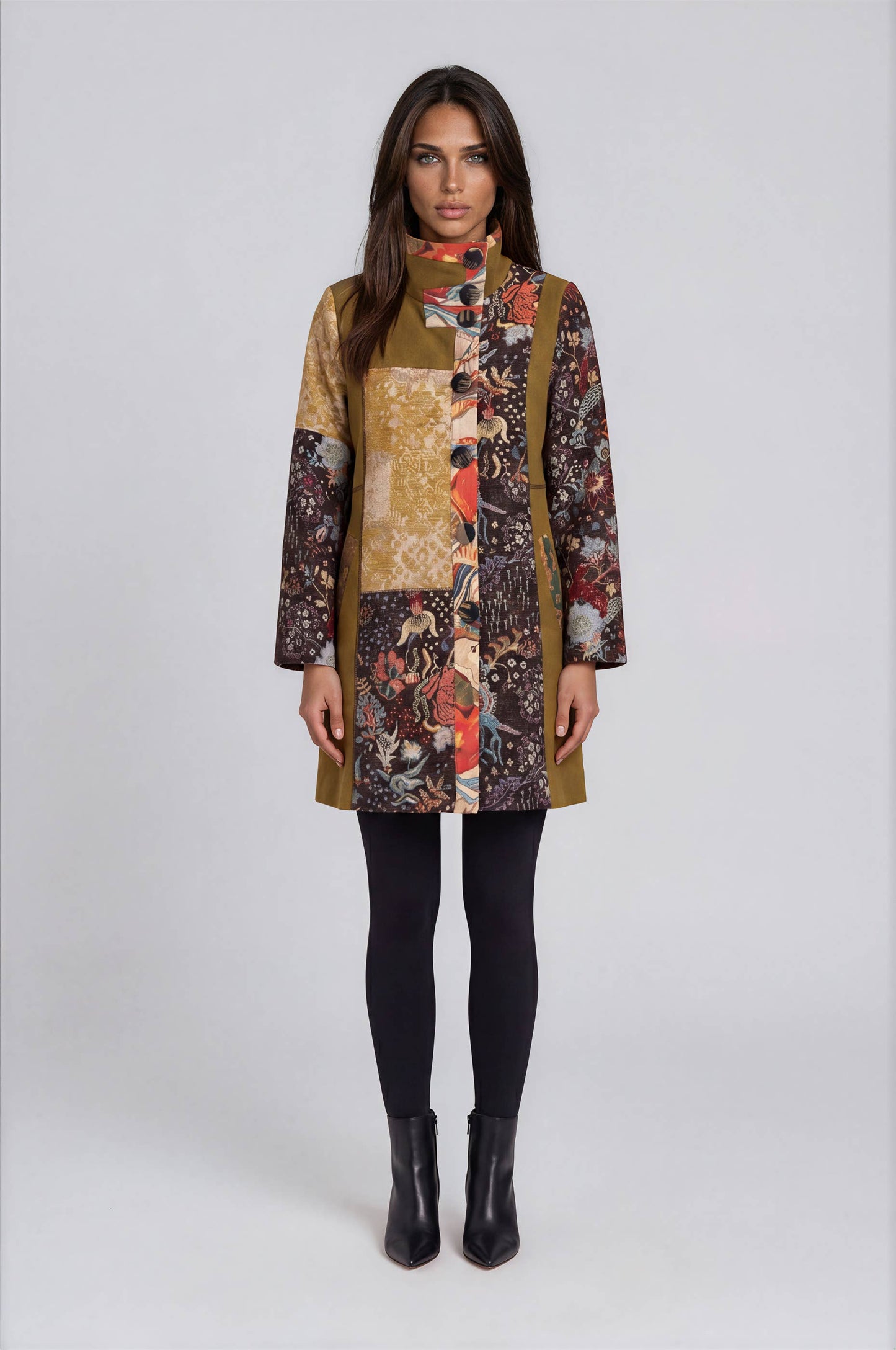Mixed Print Stand Collar Jacket